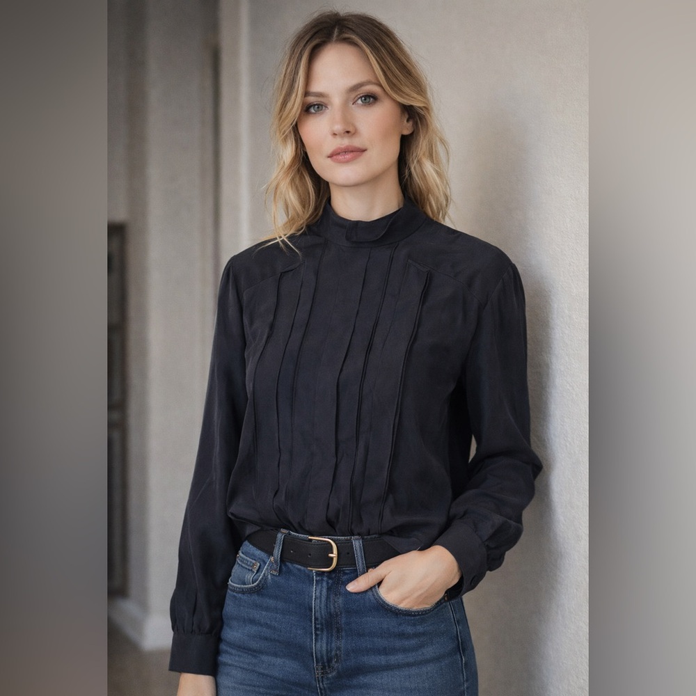 Theory Pleated Silk Blouse
